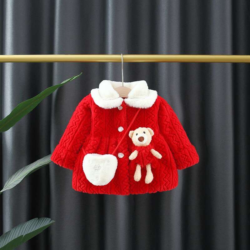 2pcs Winter Baby Girl Christmas Coat Thickened Children's Sweater Jacket Lapel Overalls Toddler Kids Costume