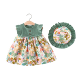 Retro Flower Beach Dress Set for Baby Girls