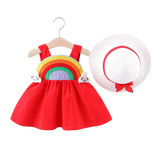 Summer Rainbow Sling Dresses for Baby Girls - 2 Piece Set with Hat