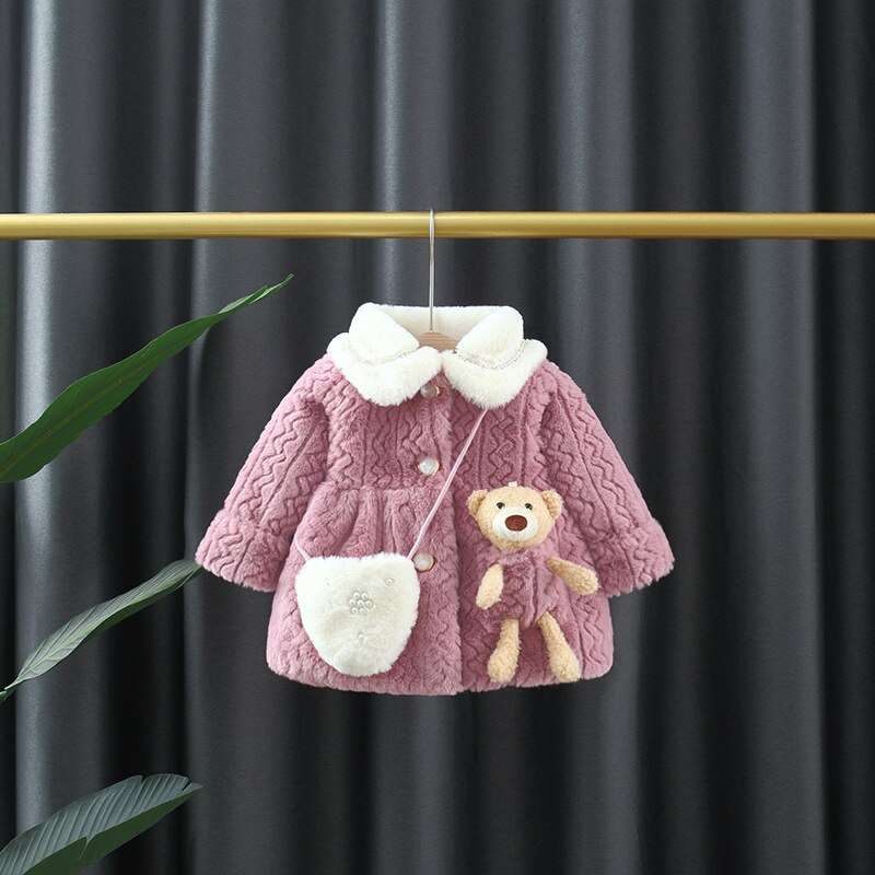 2pcs Winter Baby Girl Christmas Coat Thickened Children's Sweater Jacket Lapel Overalls Toddler Kids Costume