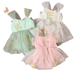 Baby Girl Princess Romper Dress with Floral Embroidery and Lace Mesh - Babbez