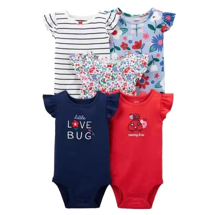 Babbez 5-Piece Unisex Newborn Baby Bodysuit Set - Comfortable and Conv