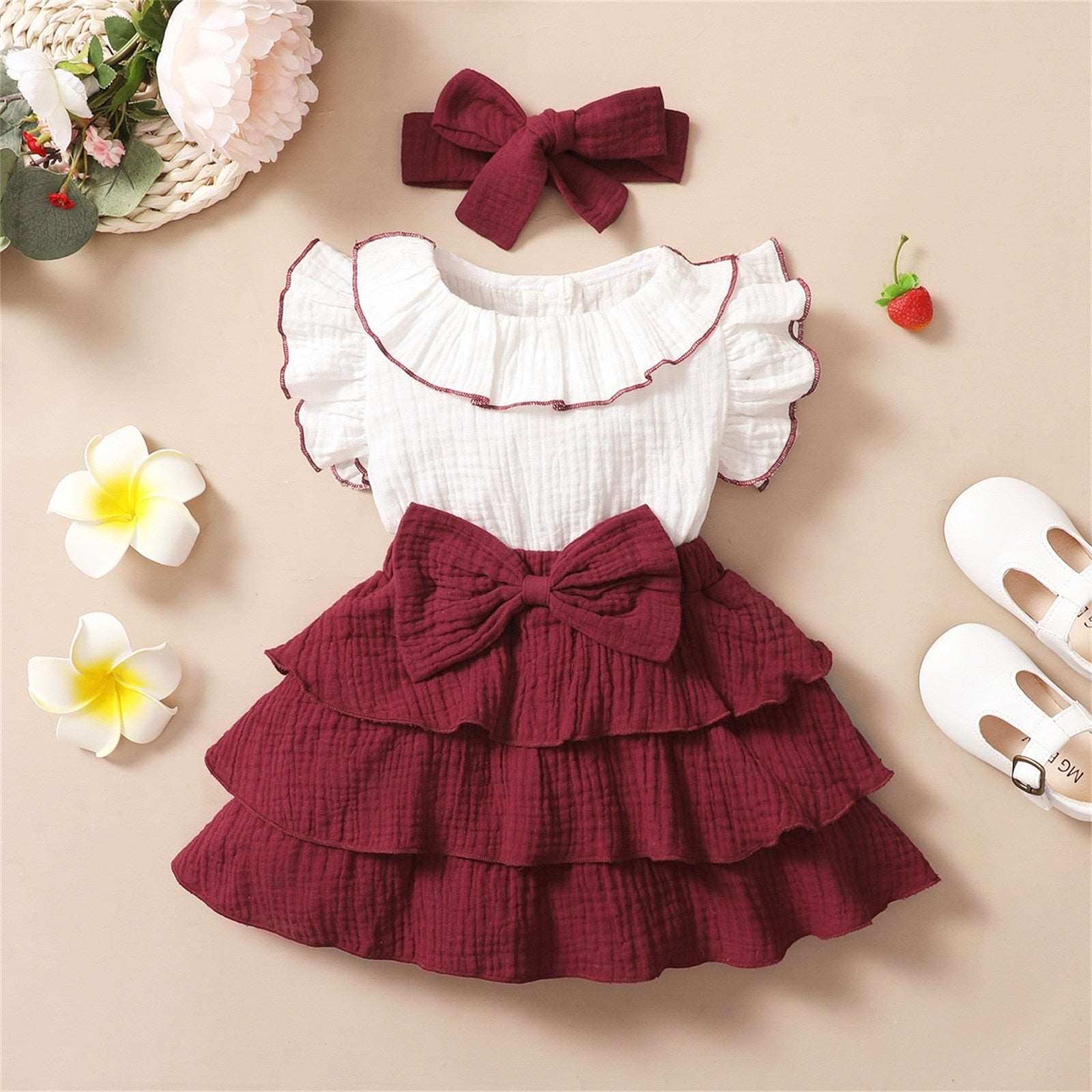 2Pcs Baby Girls Dress Set: Sleeveless Bowknot Ruffles Dresses for Newborn and Toddler Girls