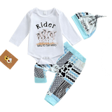 Adorable Baby Girls Clothes Set - Long Sleeve Romper, Animal Pattern Pants, and Hat Costume Set