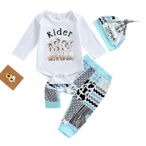 Adorable Baby Girls Clothes Set  - Long Sleeve Romper, Animal Pattern Pants, and Hat Costume Set