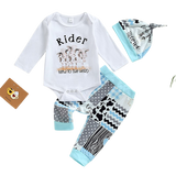 Adorable Baby Girls Clothes Set - Long Sleeve Romper, Animal Pattern Pants, and Hat Costume Set