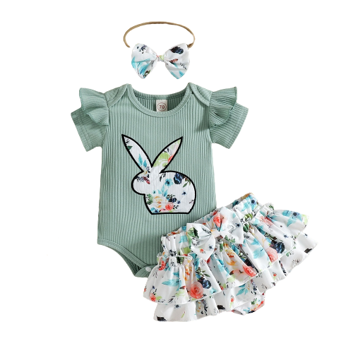 Baby Rabbit Clothes Set for Easter - Infant Bodysuit and Shorts for Toddler Girls