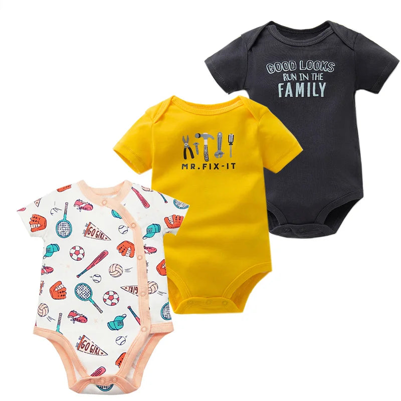 3-Piece Unisex Baby Bodysuit Set - Comfortable and Practical Infant Clothing
