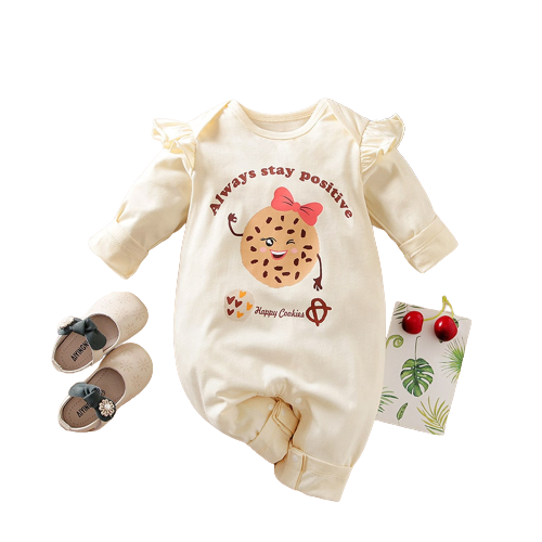 Adorable Girls' Newborn Jumpsuit with Ruffles and Cookies Print