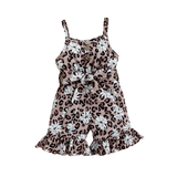 Summer Toddler Girls Jumpsuit Shorts with Leopard and Sunflower Prints