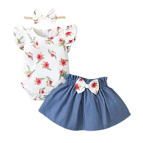 Newborn Baby Clothes Summer Sets For Girls Lace Sleeve Romper+Bow Skirts 3pcs Toddler Girls Outfits Suit