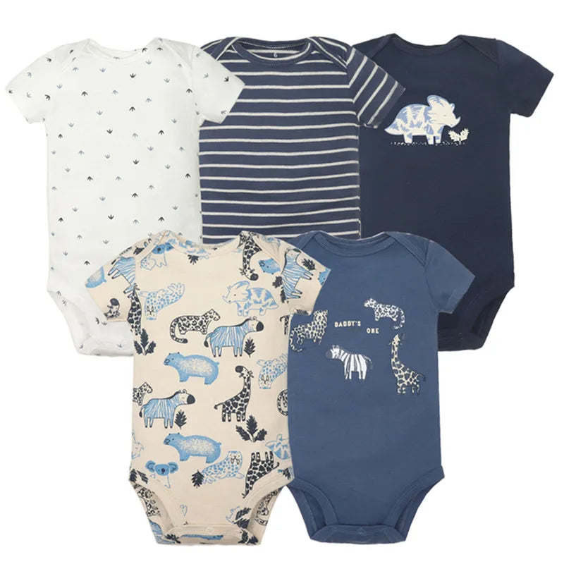 New Cartoon Baby Boys Girls Bodysuit 3-5PCS Short Sleeve 100% Cotton Baby Clothes 0-24Months Newborn Body Bebe Jumpsuit Clothing