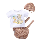 Summer Kangaroo Printed Top and Stars Overalls Baby Set
