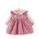 Adorable Autumn Baby Girl Strawberry Plaid Dress for 0-3 Year Old