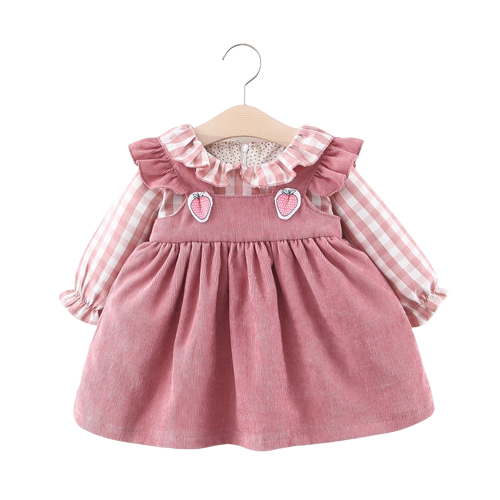 Adorable Autumn Baby Girl Strawberry Plaid Dress for 0-3 Year Old