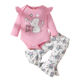 Cute Elephant Printed Baby Clothes Set for Girls