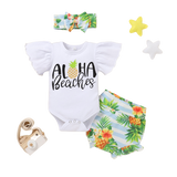 Summer Baby Girl Outfit Sets with Ruffles Sleeve Printed Bodysuit and Cartoon Lobster PP Pants
