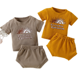 Summer Toddler Baby Pants Suit Short Sleeve Letter Print Top and Shorts Set