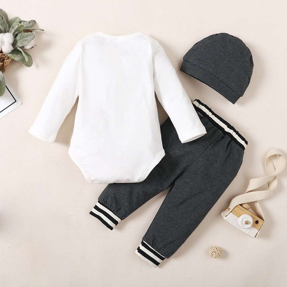 3-18M 3pcs Newborn Baby Boy Clothes Set - Long Sleeve Jumpsuit, Pants, and Romper