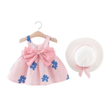 Sweet Summer Beach Dresses for Baby Girls with Plaid and Flower Print