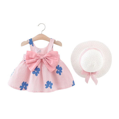 Sweet Summer Beach Dresses for Baby Girls with Plaid and Flower Print