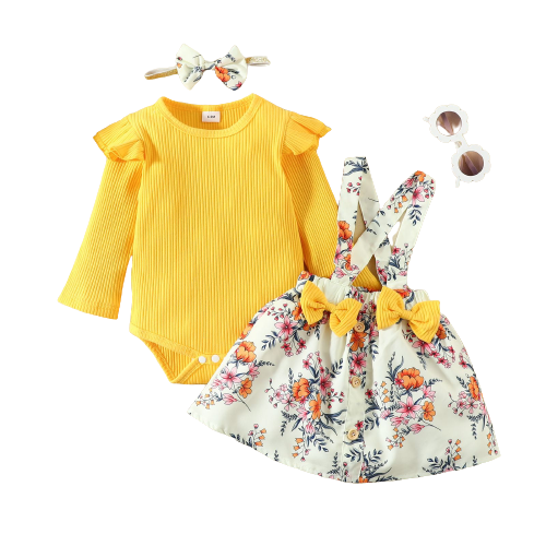 Cute Baby Girl Outfits Sets with Cartoon Fox Dress and Heart Romper