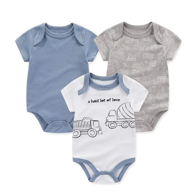 3Pieces Unisex New Born Bodysuits Set Cotton Baby Girl Clothes Cartoon Baby Boy Clothes 0-12M Short Sleeve Bebes