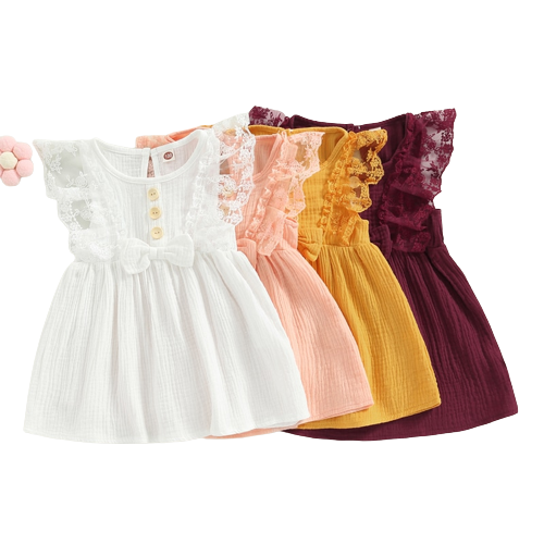 Summer Baby Girl Sweet Dress with Lace Flowers and Bowknot