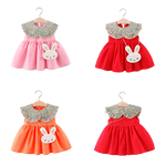 2Pcs/Set Sweet Baby Girl Summer Dresses with Floral Cartoon Print
