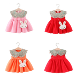 2Pcs/Set Sweet Baby Girl Summer Dresses with Floral Cartoon Print