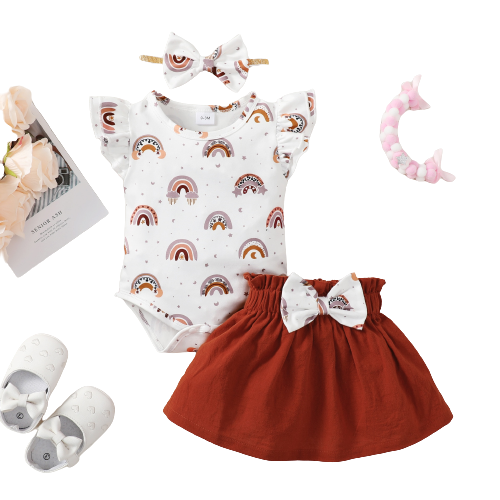 Newborn Baby Clothes Summer Sets For Girls Lace Sleeve Romper+Bow Skirts 3pcs Toddler Girls Outfits Suit