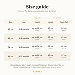 Size guide for 0 to 12 months: baby's height, garment length and chest