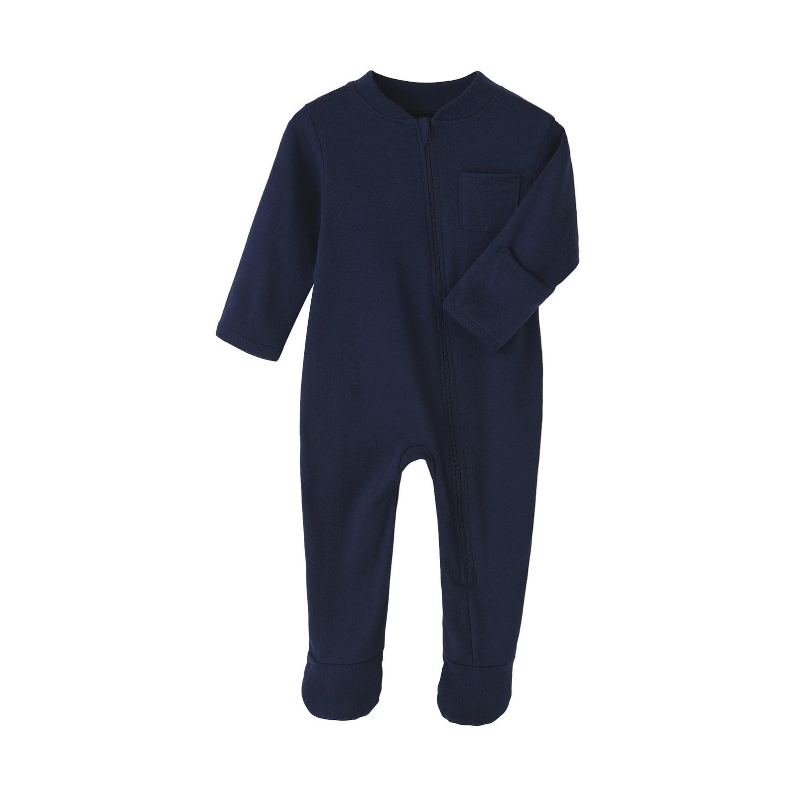 Cotton Zip Baby Jumpsuit with Feet & Pocket – Navy