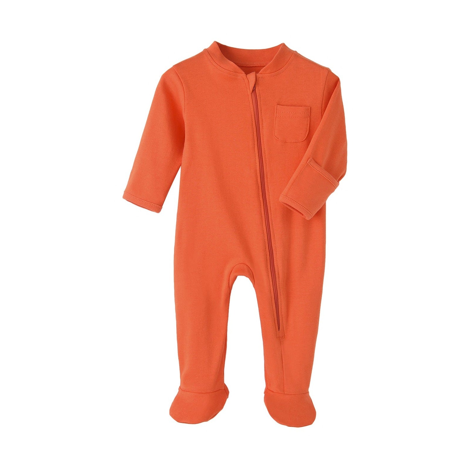 Cotton Zip Baby Jumpsuit with Feet & Pocket – Orange