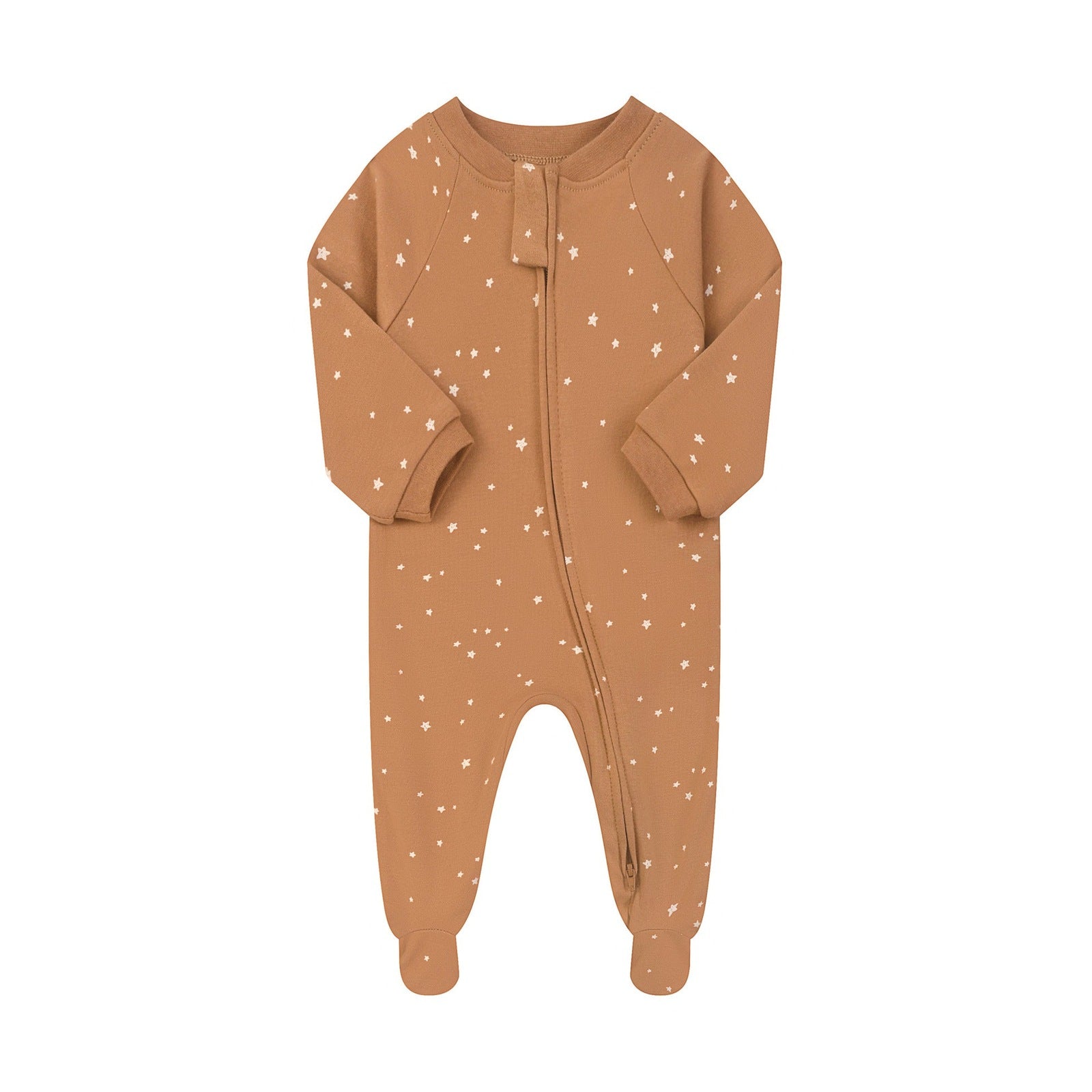 Cotton Zip Baby Jumpsuit with Feet – Brown Star