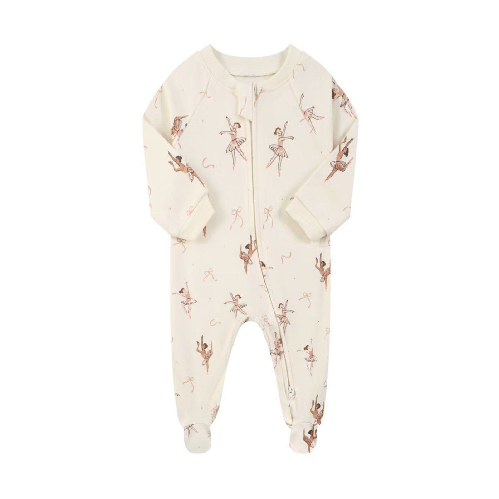 Cotton Zip Baby Jumpsuit with Feet – Cream Ballerina