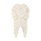 Cream ditsy flower zip baby sleepsuit with covered feet and a tab over the zip, laid flat