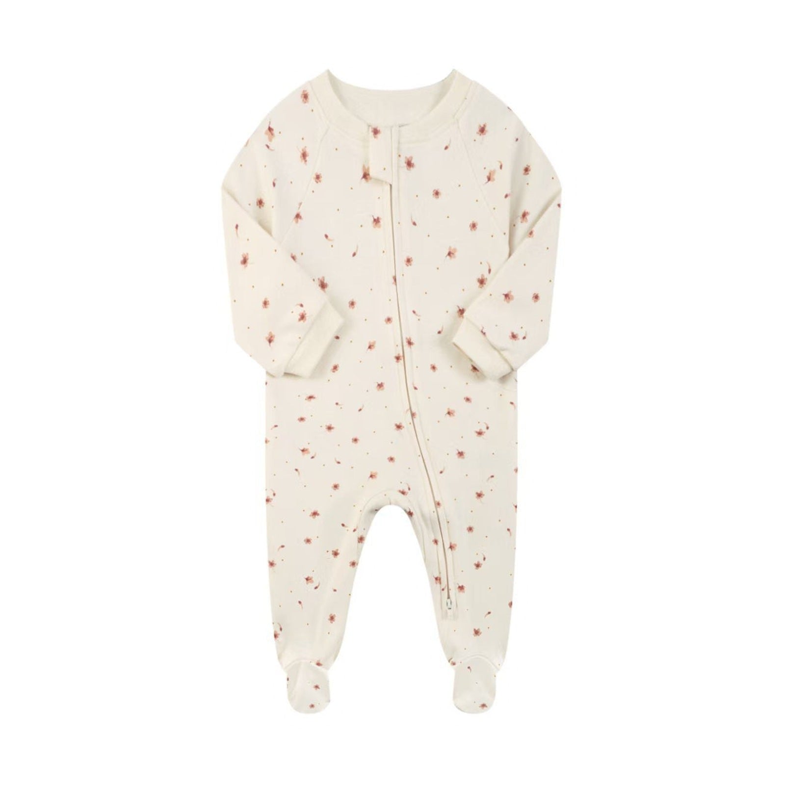 Cotton Zip Baby Jumpsuit with Feet – Cream Ditsy Flower