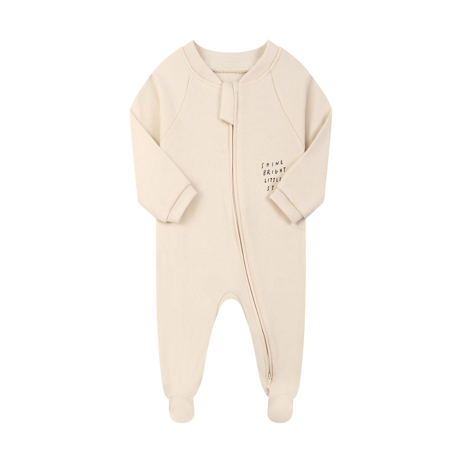 Cotton Zip Baby Jumpsuit with Feet – Cream Little Star