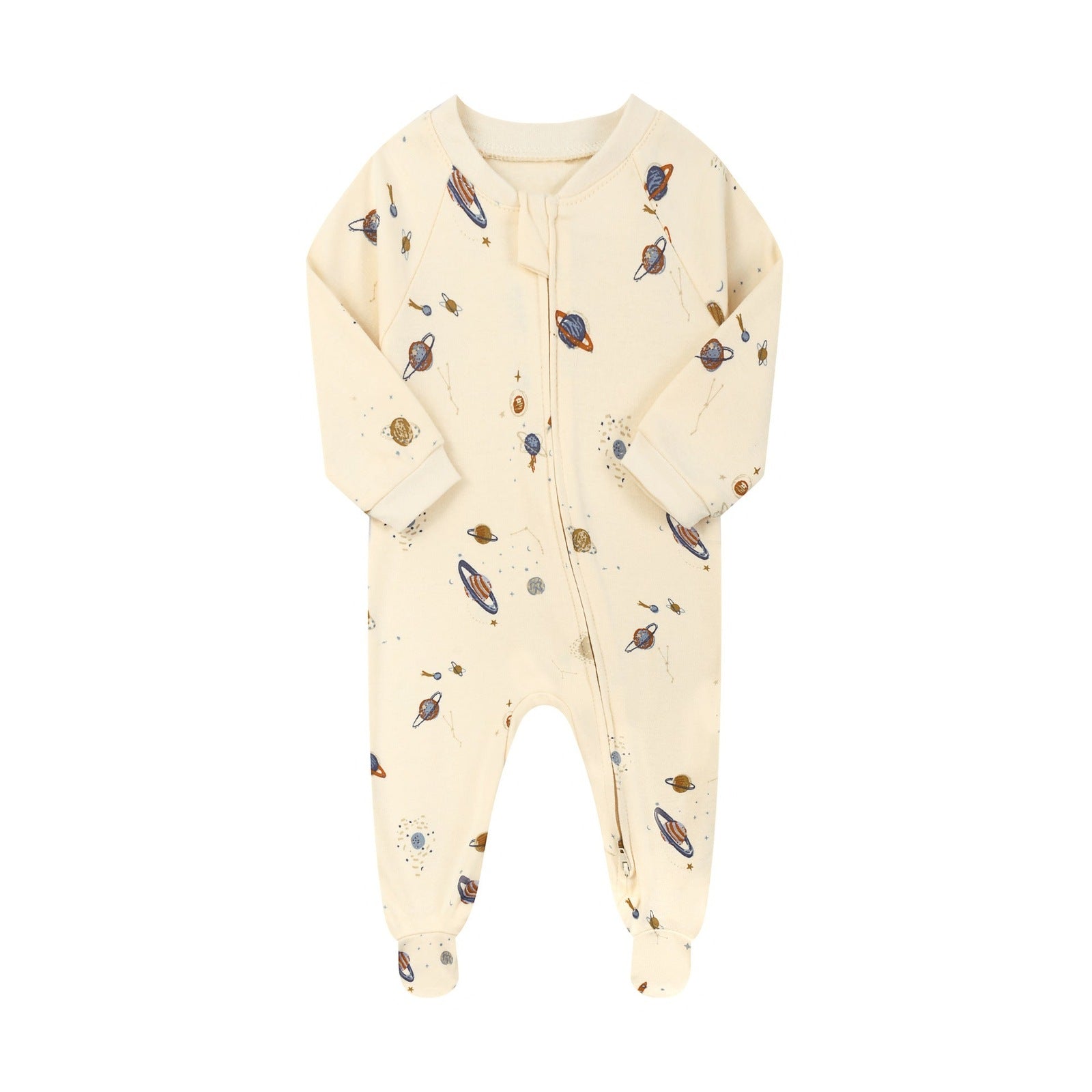 Cotton Zip Baby Jumpsuit with Feet – Cream Planet