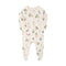 Cream wild strawberry zip baby sleepsuit with covered feet and a tab over the zip, laid flat