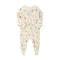 Cream wildflower zip baby sleepsuit with covered feet and a tab over the zip, laid flat