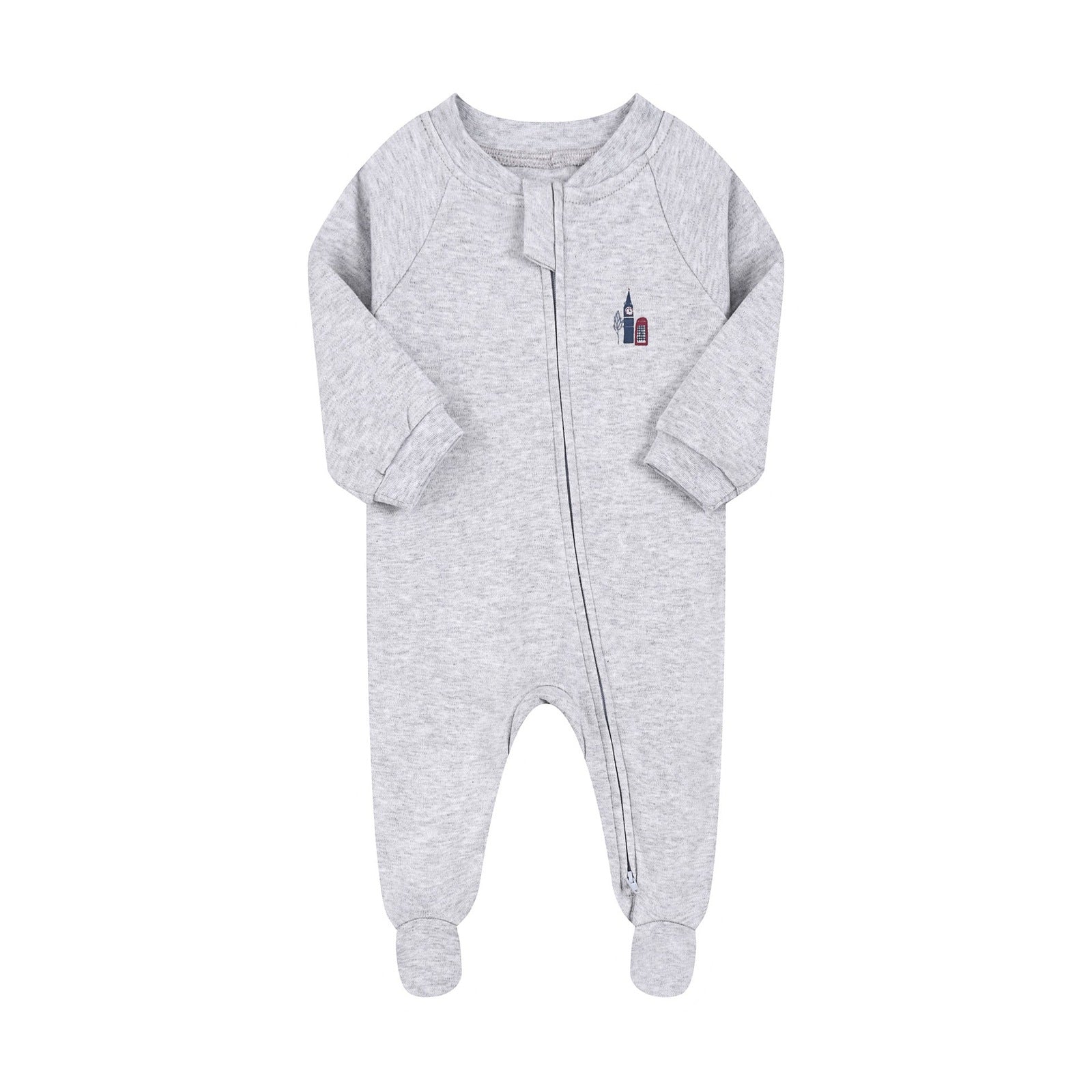 Cotton Zip Baby Jumpsuit with Feet – Grey Big Ben