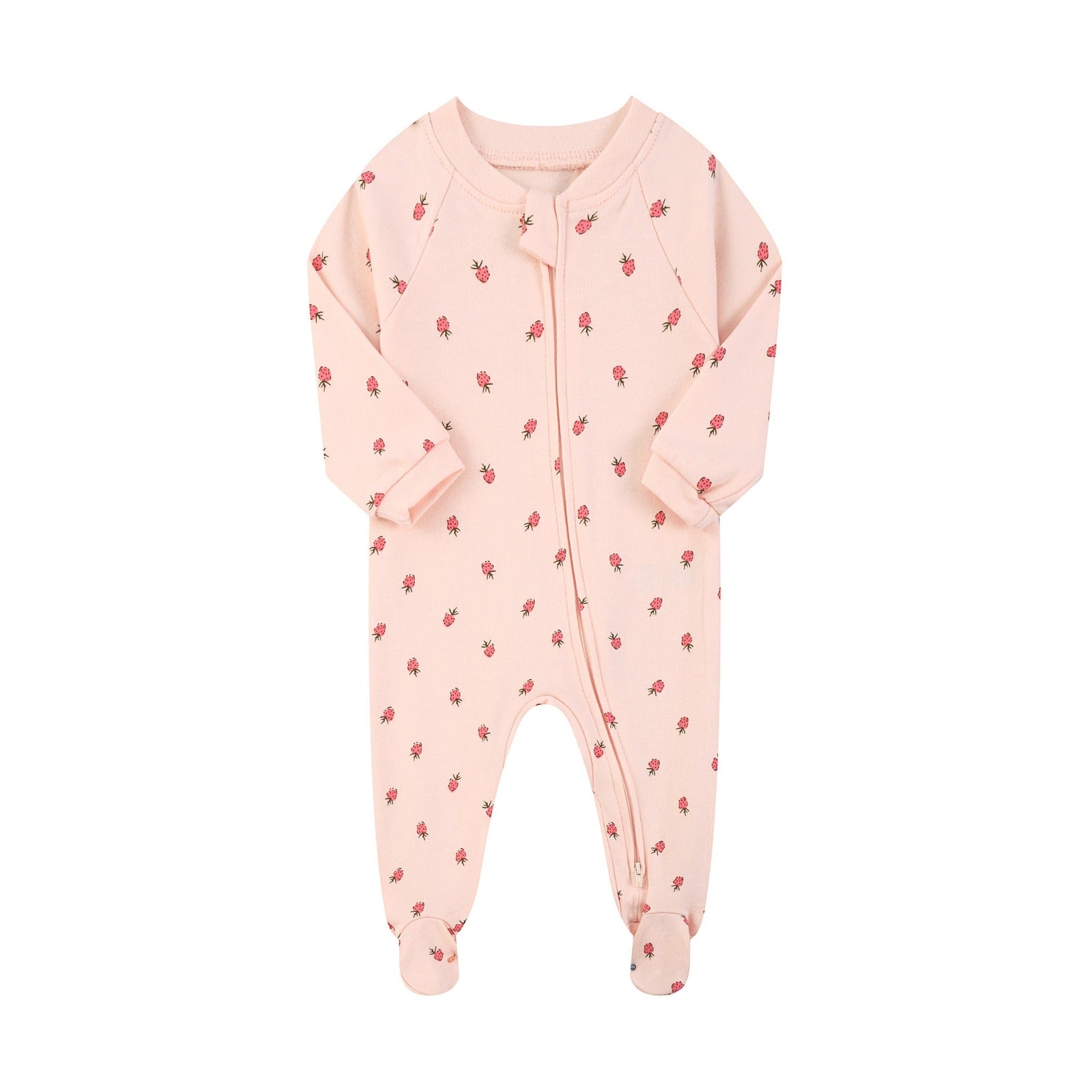 Cotton Zip Baby Jumpsuit with Feet – Pink Strawberry