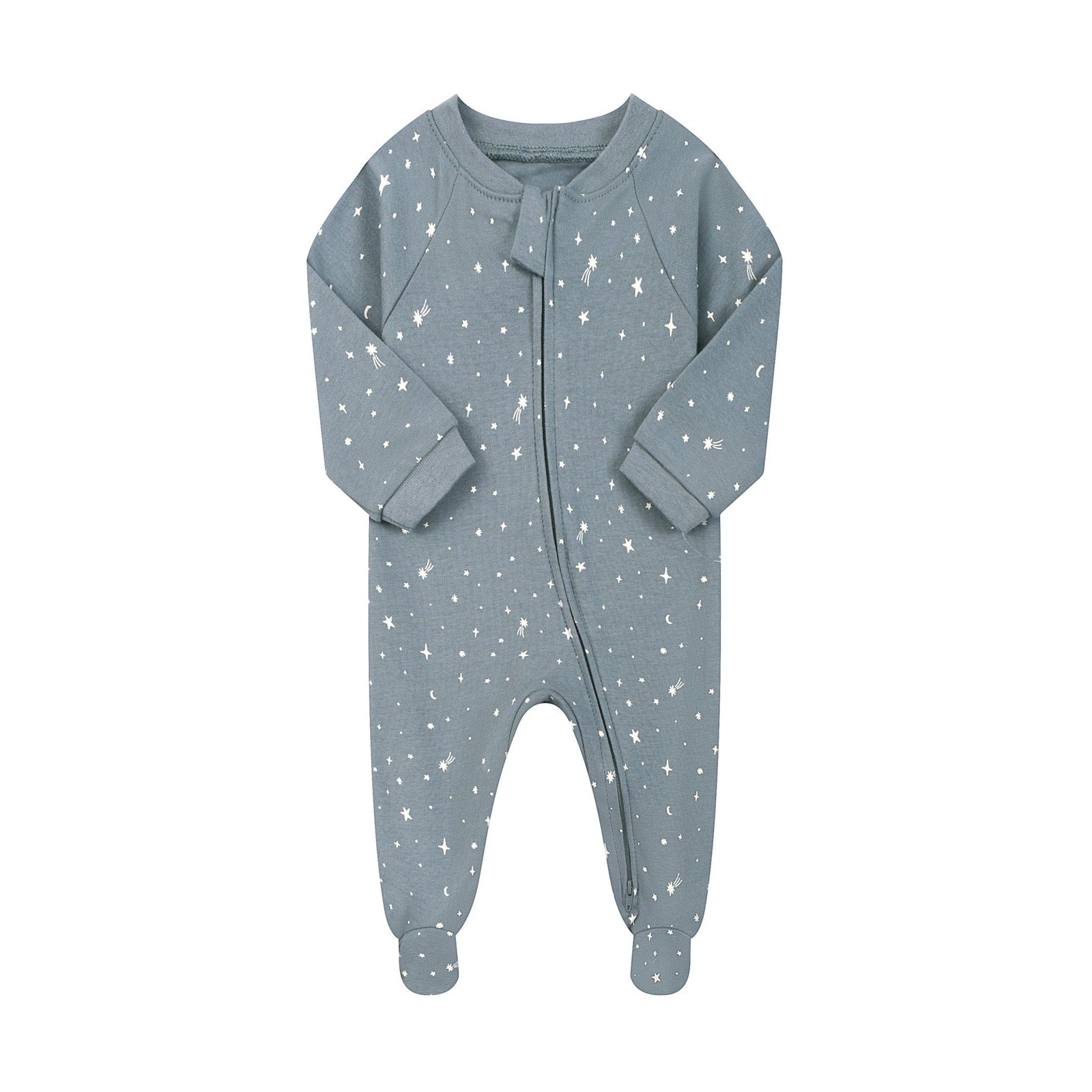 Cotton Zip Baby Jumpsuit with Feet – Slate Blue Star