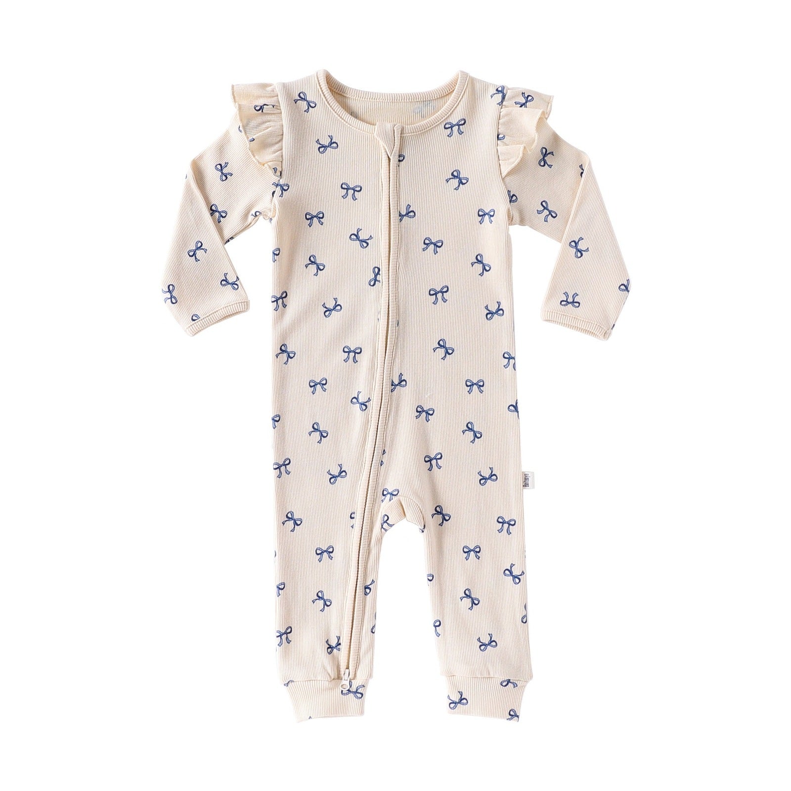 Frill Shoulder Two-Way Zip Baby Jumpsuit – Cream Bows