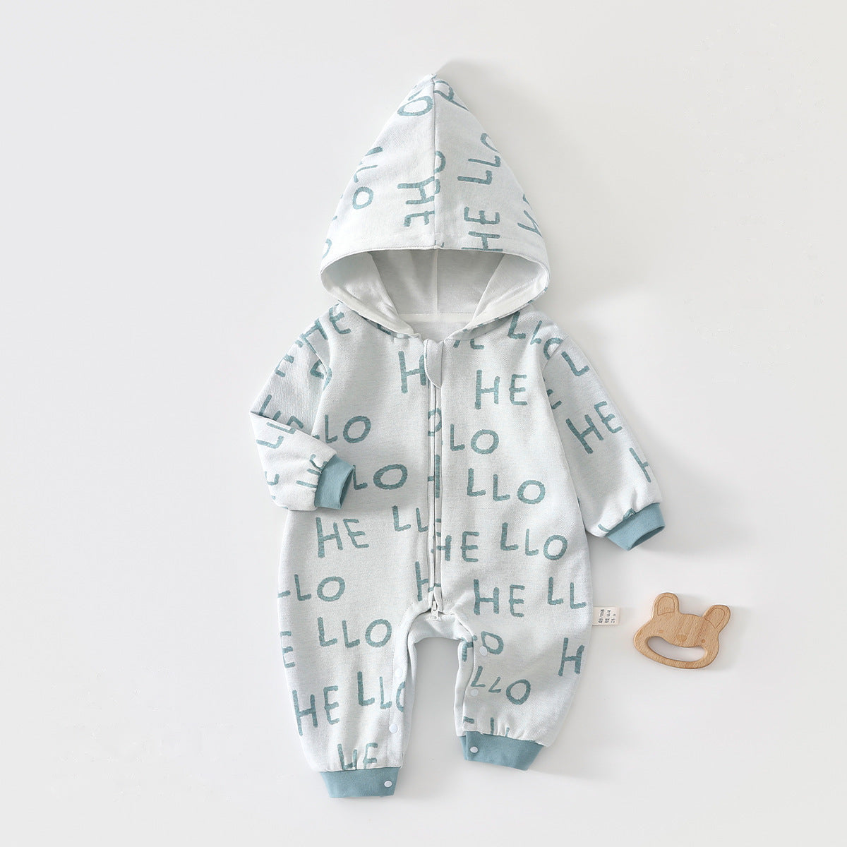 Lined Hooded Zip Baby Jumpsuit – Pale Grey Hello