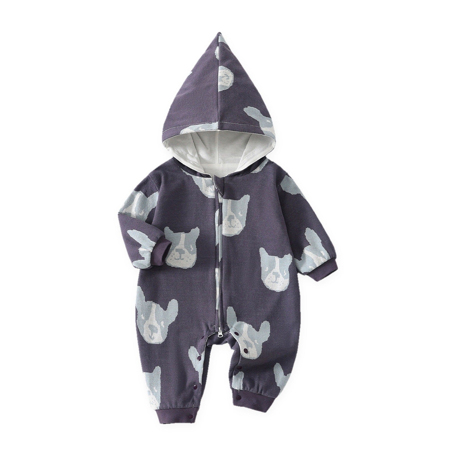 Lined Hooded Zip Baby Jumpsuit – Slate Purple Bulldog