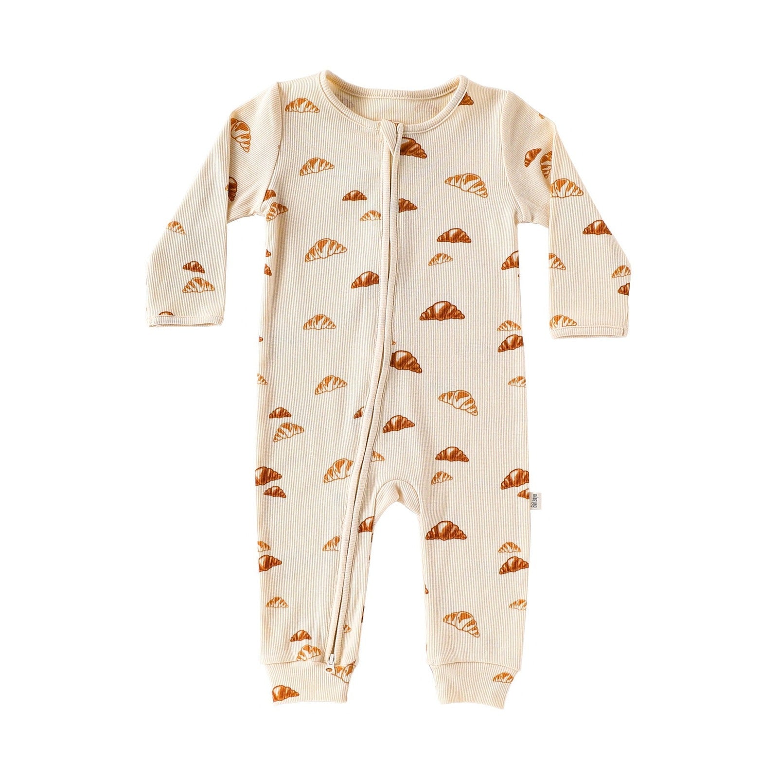 Ribbed Two-Way Zip Baby Jumpsuit – Cream Croissant