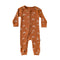 Rust Croissant ribbed baby romper with a two-way zip from the neck down one leg, laid flat, front view